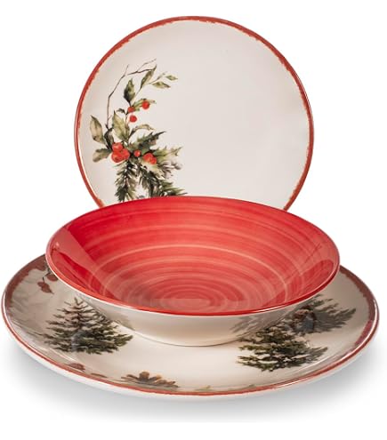 Van Well Emily - Set di 6 ciotole per cereali a pois, 145 mm, ciotola per insalata, ciotola in gres porcellanato, colore: Rosso/Bianco
