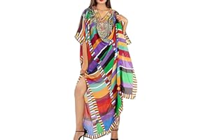 Snyemio Kaftan Vestido Largo de Playa Mujer Maxi Pareo Floral Verano Túnica Boho Talla Grande Kimono