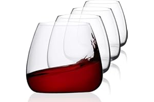 Sipour Copas de Vino Cuadradas con Sin Tallo (40 cl) – Juego de 4 Copas de Vino de Cristal – Elegantes y Modernas Copas de Vino para Fiestas – Copas de Cristal Sin Plomo Sopladas a Mano