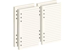 FANDAMEI 4 Packs A6 Ruled Line Paper Refills for Personal Organiser - 180 Sheets 17.1x9.4cm 6-Ring Personal Binder Planner Refillable A6 Lined Paper, Personal Inserts Loose Leaf Page