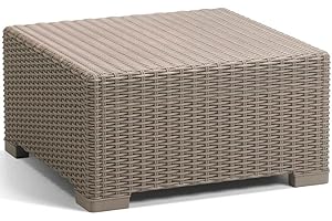 ALLIBERT Keter Mesa California- Mesa para exterior, 68 x 68 x 34 cm, Mesa Resina acabado Ratán, mesa de jardín/terraza, Color Capuchino