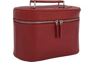 GERMANUS Ręcznie wykonana kosmetyczka Leonie, kuferek na kosmetyki i kosmetyczka z grubej skóry, czerwona, czerwony, Nowoczesny