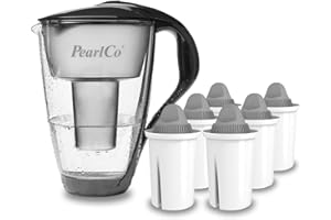 ‎PEARLCO GLAS-Wasserfilter PearlCo (anthrazit) mit 6 Protect+ classic Filterkartuschen (f. hartes Wasser) - Made in EU