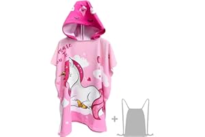 JORAKI Ręcznik kąpielowy z kapturem dla dzieci, ręcznik plażowy z mikrofibry Poncho Ultra miękki i bardzo duży ręcznik dla dziewczynek i chłopców 6-14 lat, różowy jednorożec