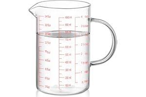Luvan Glass Measuring Jug (1L, 4 Cup) for Kitchen or Restaurant, High Borosilica Material,Easy to Read