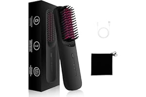 ATOPSKINS Cordless Hair Straightener Brush, Mini Straightening Brush, Portable Hair Straightener Comb with USB Rechargeable Feature, Beard Straightener, Hair Straighteners for Women, Anti-Scald & Auto-Off