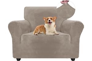 ‎YSTYLE Ystyle Samt Sofabezug 1 Sitzer, Stretch Sofa Überzug, Sofaschoner rutschfest, Elastischer Couch Überzug, Sofa Cover Mit Armlehnen, Sesselschoner Sofaschutz Katze Sesselbezug, Khaki