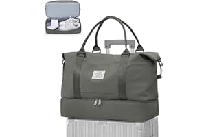 WEPLAN Sac de Sport Femmes Duffel Bag Sac de Voyage Week-End Sac à bandoulière Sac de Gym avec Compartiment de Chaussures et Poche Humide pour Hommes,Sac de Sport de Fille Cabine Bag,Armée Verte