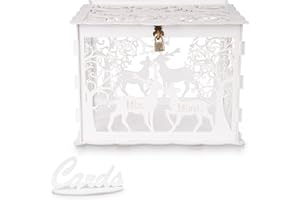 BestYiJo Wedding Gift Card Money Post Box, Rustic Large Wood Wooden Letter Envelop Boxes with Lock and Slot, for Reception Anniversary Birthday Party Parties(White)