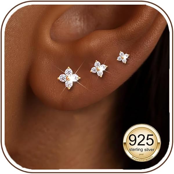 Dochais Set 10-12 Paia Orecchini Unisex Oro/Argento – Cerchi E Perno In Acciaio Inossidabile 316L Con Zirconi - 3