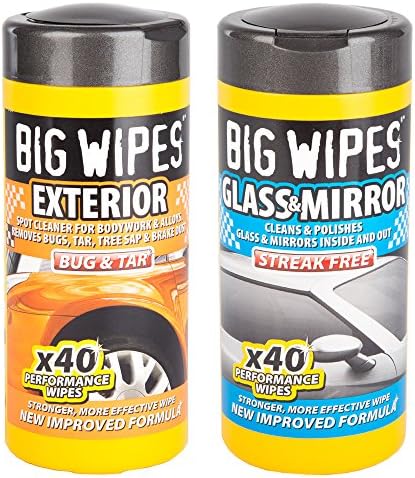 Bundle - Big Wipes Exterior Body Work and Alloys and Interior Glass and Mirrors Car Cleaning Wipes - x40 Per Tub