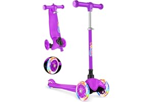 BELEEV 3-Wheel Scooter for Kids Age 2-6, Scooter for Toddlers Girls Boys Children, Adjustable Height, Lean to Steer, Light Up Wheels, Extra-Wide Deck