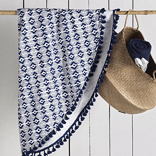 Ibiza – Fouta blau zu Pompons – Durchmesser 165 cm