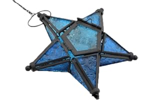 Sziqiqi Stunning Star Glass Votive Tea Light Candle Holder Hanging Lighting Lantern Wedding Birthday Party Home Garden Decoration, Blue