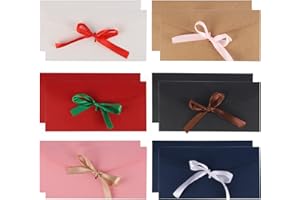 YAFE 12 Pcs Gift Envelopes(22 * 11CM/6 Colors), Money Cash Gift Envelopes with Ribbons, Vintage Kraft Paper for Invitations Greeting, Mother's Day, Thanksgiving, Newyear, Valentine's Day