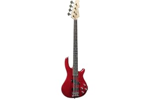 MSA Electric Bass - Dark Red Transparent - Electric Bass Red Solid Wood Body - Vision Sound Guitar - Long Scale + Cable - JB8RT