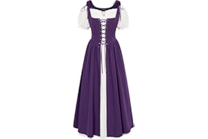 SCARLET DARKNESS Women 2Pcs Renaissance Maxi Dresses Off Shoulder Short Sleeve Lace-up Irish Costume with Over Dress