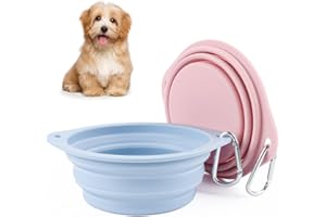 AKONE 2 Stück Faltbare Reiseschale Auslaufsichere Hundenapf Faltbar aus Silikon Wassernapf für Hunde Unterwegs und Haustiere für Wasser und Futter（Rosa, Blau）