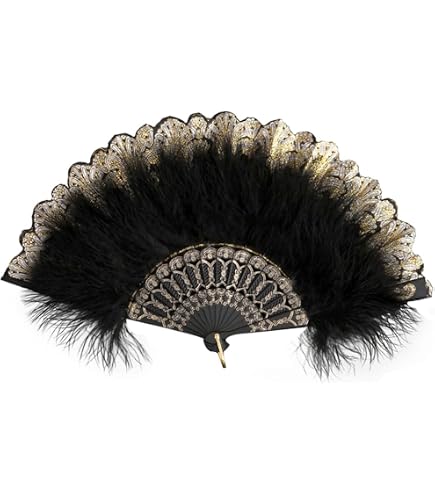 Éventail En Plumes Vintage Style Années 20 - Noir Avec Glands - Pour Soirée Gatsby
