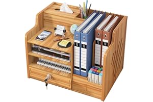 Hggzeg Organizador de escritorio de madera actualizado con cajón, organizador de archivos A4, clasificador de documentos de papel, suministros de oficina, oficina y escuela(JB07-2 madera de cerezo)