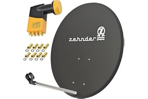 SATSHOPPING Zehnder 80cm Spiegel Schüssel Stahl + Octo LNB | 8 Teilnehmer HD Digital SAT Anlage Set anthrazit | DVB-S/S2 Full HDTV 3D 4K Ultra HD UHD Empfang