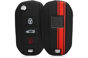 kwmobile Coque clé de Voiture Compatible avec Peugeot Citroen 3-Bouton Accessoire clé Voiture - Protection étui Souple en Silicone - Rouge-Noir