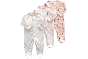 amropi Bebé Niñas Niños Mono Peleles Algodón Pijama Mameluco de Manga Larga Pack de 3 por 0-12 Meses