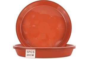 vsshe 5 Pack Plant Saucers, 20cm Round Plants Pots Trays, Heavy Duty Garden Plant Saucer, Plants Plastic Plate Pot Tray, Flower Pot Drip Trays for Indoor and Outdoor Plants Brick Red