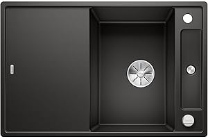 BLANCO AXIA III 45 S | Granitspüle aus SILGRANIT schwarz | Einbauart: Einbau von Oben | reversibel | mit Glasschneidbrett | für 45 cm breite Unterschränke | Verschiebbares Schneidbrett