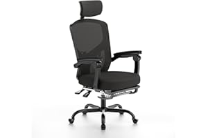 rattantree Sedia da ufficio ergonomica, poltrona da ufficio con poggiapiedi telescopico, seduta da ufficio, schienale reclinabile, supporto lombare e poggiatesta regolabili per ufficio a casa, nero