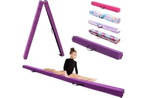 KIKILIVE Poutre d'Équilibre Gymnastique avec Surface Simili-Suede EVA+EPE en 3 Tailles (240cm/270cm/300cm) Pliable pour Enfants & Adultes + Sac de Transport