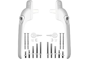 eSynic 2pack Universal Window Handles for UPVC 360° Rotation with 5 Multi-Size Spindles and Cuttable Screws Lockable PVC Window Handle with Key White Aluminum Ergonomic Espag Replacement Handle