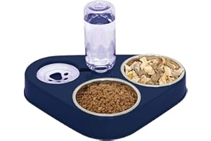 AUVSTAR 3 in 1 Double Cat Bowls,Stainless Steel Cat Food Bowl with Stand,Cat Feeding Bowl,Detachable Pet Food Bowl for Cats and Dogs,Automatic Water Storage Water Bowl (blue)