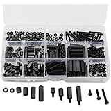 260pcs Black M3 Male Female Nylon Hex Spacer Standoff Screw Nut Assorted Kit with Plastic Box