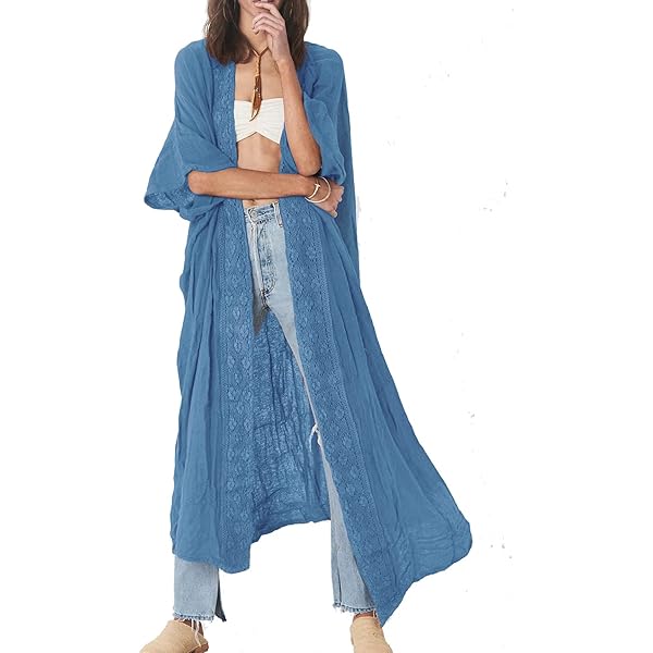FSMO Cardigan Pour Femme - En Dentelle Kimono Pareu0301o Long