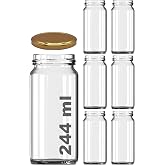 244 ml Kavanoz Metal Gold Konserve Kapaklı 244 Cc Şeffaf Uzun Cam Kavanoz 6 Adet