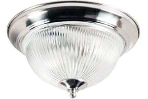 LIGHTS4LIVING Modern IP44 Bathroom Flush Ceiling Light in Satin Silver with Clear Ribbed Glass Shade - LED Compatible