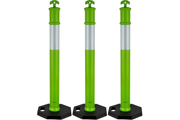 VEVOR Poteau de Signalisation 3PCs 114 cm, Balise de Délimitation avec Base Lestée et Bandes Réfléchissantes, Délinéateur de Circulation pour Contrôle des Foules, Chantier Stationnement, Vert
