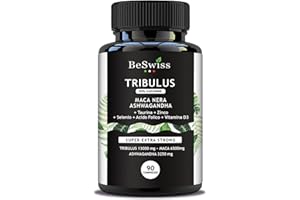 Tribulus + Maca + Ashwagandha 22000mg | Altissimo Dosaggio + Taurina, Zinco, Selenio, Acido Folico e Vitamina D3 | Massa Muscolare | Energizzante | BeSwiss