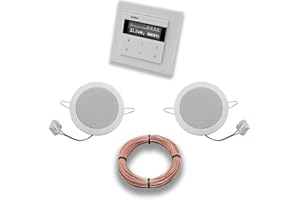 EBROM SET IDEE Gira Unterputz IP Internetradio 232003 + Bluetooth Komplett-Set, E2 reinweiß glänzend + 2 x Deckenlautsprecher/Einbaulautsprecher + 20 Meter Lautsprecherkabel 2x0,75 mm