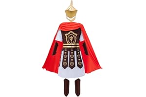 WIKITOT Roman Costume Kids, Roman Soldier Costume with Golden Helmet, Greek Costumes for Boys Age 5-13, World Book Day Halloween Fancy Dress for Kids