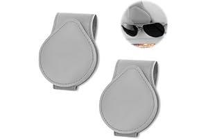 Lonimia Glasses Holder for Car, Leather Glasses Holder for Car, Pack of 2 Glasses Holders for Car Sun Visor, Leather Glasses Holder for Car, Ticket Cards Clip Glasses Holder Gifts for Friends (Grey)