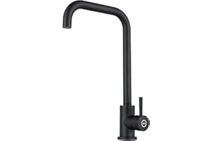 MILOT Kitchen Sink Taps Mixer | 360°Swivel Single Handle Low Arc Kitchen Tap | Mixer Tap Kitchen Sink with 35.5 cm Spout Height | Screw-Free Installation Stainless Steel Black Kitchen Tap