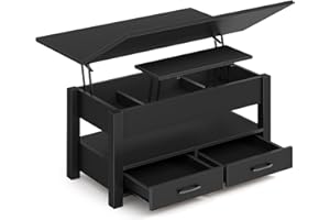 ‎ROLANSTAR Rolanstar Couchtisch Höhenverstellbar, Wohnzimmertisch mit Schublade & verstecktem Fach, Kaffeetisch umwandelbar in Esstisch, 100 x 50 cm Sofatisch aus Holz, schwarz
