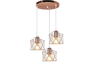 PETITES ECREVISSES Lampadario a Sospensione Vintage 3 Luci Industriale E27 Plafoniera Retro in Metallo gabbia Lampada da soffitto per Cucina Salotto (Oro Rosa - con una base rotonda)