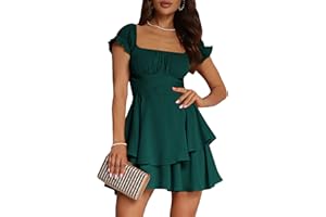 Qianderer Women Boho Romper Dress Off Shoulder Tie Back Flowy Swing Ruffle Dresses with Shorts Layered Pirate Jumpsuit Playsuits Beach Dress