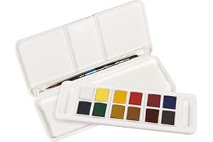 DALER ROWNEY Daler-Rowney Aquafine, Set de plástico, Medio Godet, Travel Set, 12 Colores Surtidos + 1 Pincel Aquafine
