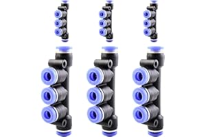ANGEEK 6 Stück 6mm AD 5 Wege Schnellverschluss Verteiler aus Kunststoff mit Steckverbindungen Luftleitung Fittings PK-6