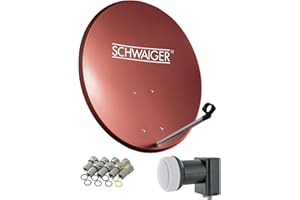 SCHWAIGER 494 Installation Satellite Kit Satellite Parabole Satellite Twin LNB numérique 8X fiches F 7mm Antenne Sat en Aluminium Kit Complet Rouge Brique 55 x 62 cm
