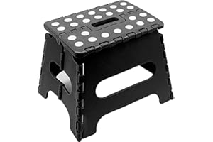 AC - Taburete Plegable - Fabricado en PVC - Multiusos de plástico Resistente y Duradero. Ideal para escuelas, guarderías u hogar. - 21 x 17 x 18 cm - Negro